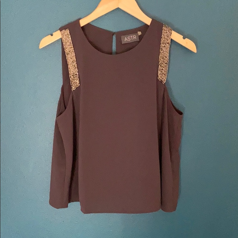 Astr | Plum beaded sleeveless blouse